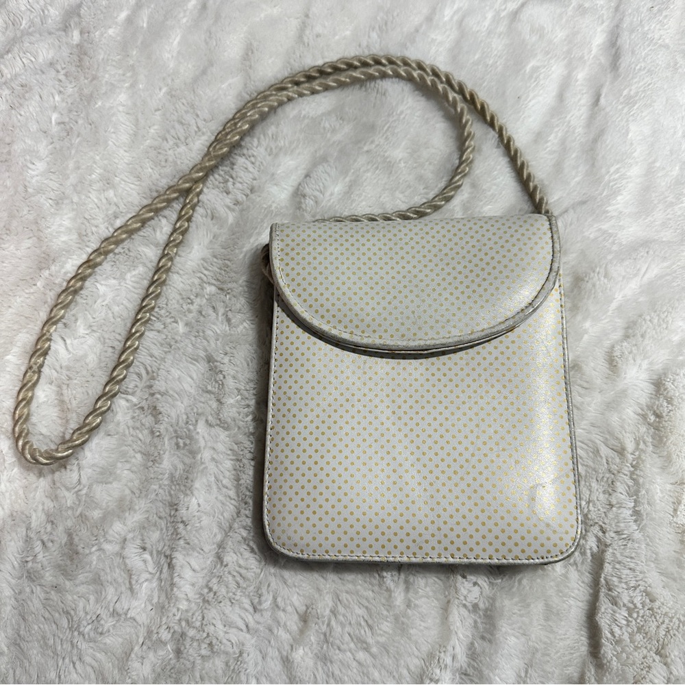 Y2K Susan Gail Bellido Purse handbag white gold polka dots wedding party evening
